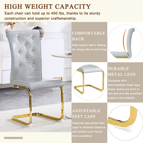 English Elm Luxury Pu Upholstered Dining Chair Set of 4 with Channel Stitching and Metal Legs Gray W1512P491851