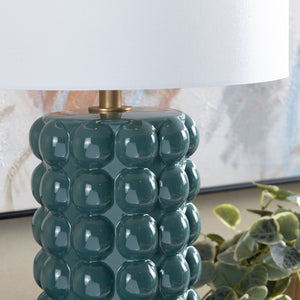 Crestview Collection 26.5" H Mid Century Modern Ceramic Table Lamp - Deep Teal Base With White Linen Shade For Style   Cvazp137