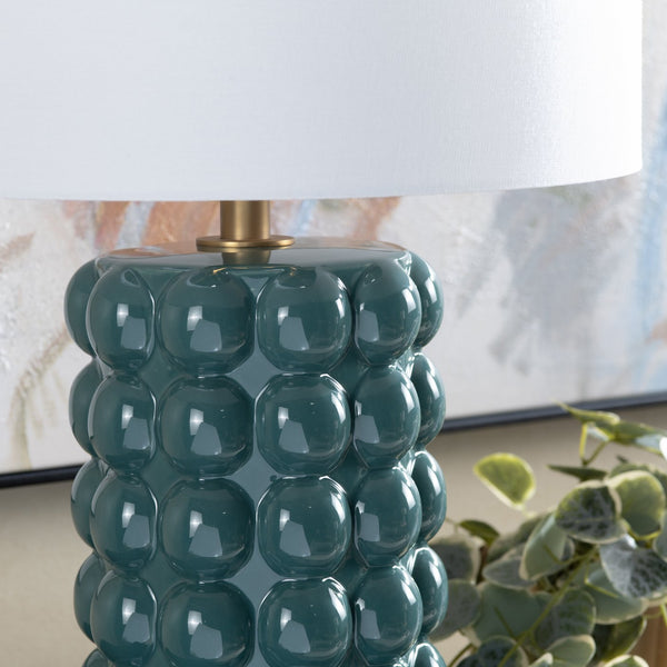 Crestview Collection 26.5" H Mid Century Modern Ceramic Table Lamp - Deep Teal Base With White Linen Shade For Style   Cvazp137