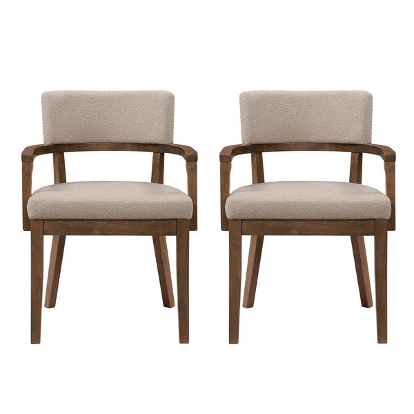 English Elm Christopher Knight Home® - Mid Mid Century Modern Boucle Dining Chairs with Wood Frame, U-Shape Arms, High-Density Foam Comfort khaki,Walnut N771P331337T