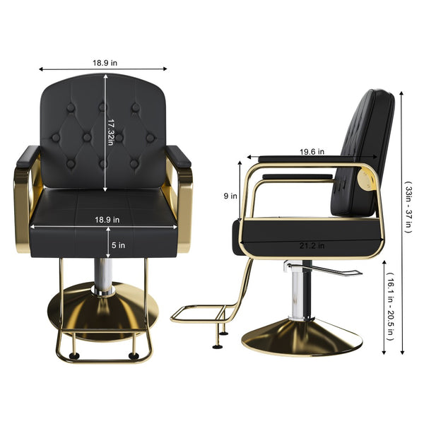 English Elm Hydraulic Salon Chair with Foot Pump Swivel Base Pu Leather Seat for Barber Tattoo Spa Black W2700P410952
