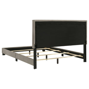 English Elm Efram Taupe Fabric Queen Bed Tall Padded Headboard Matte Black Legs Modern Bedroom B062P441116