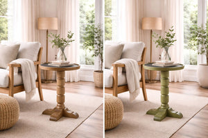 English Elm Spot Pedestal Accent Table with Turned Base and Sculpted Feet for Cozy Living Spaces Green+Dark Green B2699P447491