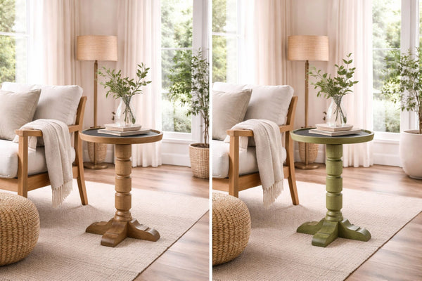 English Elm Spot Pedestal Accent Table with Turned Base and Sculpted Feet for Cozy Living Spaces Green+Dark Green B2699P447491
