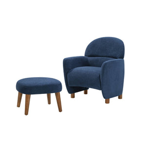 English Elm Modern Upholstered Accent Chair with Ottoman Set for Cozy Reading Nooks and Small Spaces Blue W2085P382558