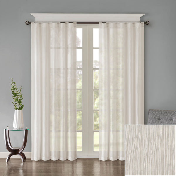 JLA Home Madison Park - Solid Crushed Sheer Curtain Panels Pair — Lightweight Textured Window Drapes That Gently Filter Light and Add Elegant Movement White MP40-4497
