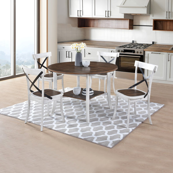 English Elm Woodhomer 5-Piece Round Dining Set With X-Back Chairs – Rustic Two-Tone Design For Space-Saving Elegance W2537S00003-GIGA