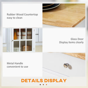 English Elm HOMCOM 27" Rolling Kitchen Island Cart with Rubber Wood Top, Drawer, Glass Door & Towel Rack W2225P217402