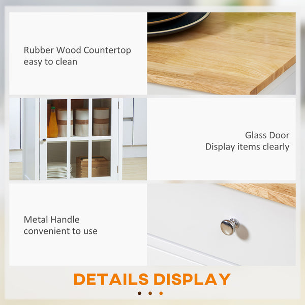 English Elm HOMCOM 27" Rolling Kitchen Island Cart with Rubber Wood Top, Drawer, Glass Door & Towel Rack W2225P217402