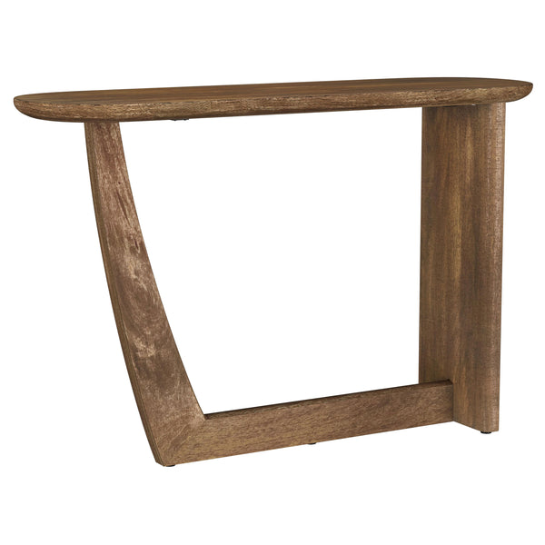 English Elm Alamitos Sculptural Brown Oval Mango Wood Console Table with L‑Legs — Elegant Entryway Statement Piece B062P299786