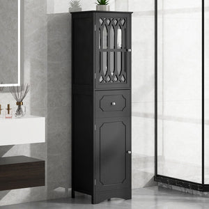 English Elm Tall Bathroom Cabinet, Freestanding Storage Cabinet With Drawer and Doors, Mdf Board, Acrylic Door, Adjustable Shelf, Black