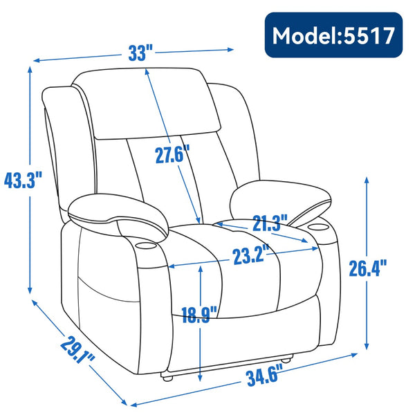 English Elm Up to 350 Lb Chenille Power Lift Recliner with Massage Heat and Charging Ports W1803S00070