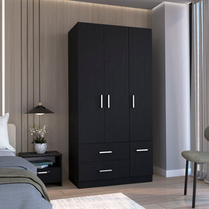 English Elm Sebree Tall Armoire Closet with Hanging Rod, Six Shelves and Two Drawers for Organized Storage Black 41.3 L x 22.8 W x 5.9 H B200S00379