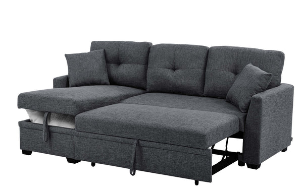 English Elm 76.5" Chenille Tufted Sectional Sleeper Sofa with Reversible Chaise and Hidden Storage Dark Gray B2748S00002