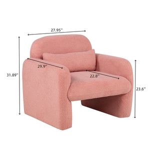 English Elm Stylish Teddy Fleece Single Sofa Chair with Arms and Pillow, Cozy Accent Armchair for Living Room Pink 30 L x 24.75 W x 24 H W1716P196472