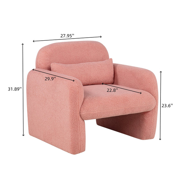 English Elm Stylish Teddy Fleece Single Sofa Chair with Arms and Pillow, Cozy Accent Armchair for Living Room Pink 30 L x 24.75 W x 24 H W1716P196472