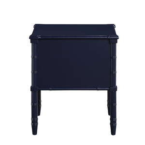 English Elm Emmett carved bamboo nightstand with 2 full‑extension drawers, brass knobs and floor‑protecting glides Dark Blue B050P376941