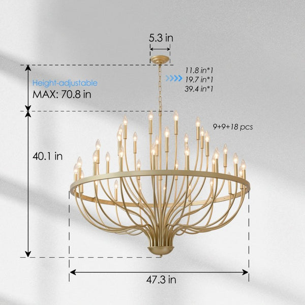 English Elm 36-light Matte Black Iron Candle Chandelier Farmhouse Industrial Style for Large Dining Rooms W5008P464950