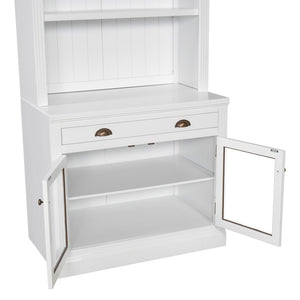 English Elm 83.4"tall Two-piece Bookcase Suite with Led Shelves Tempered Glass Doors Matte Black N751S059521K