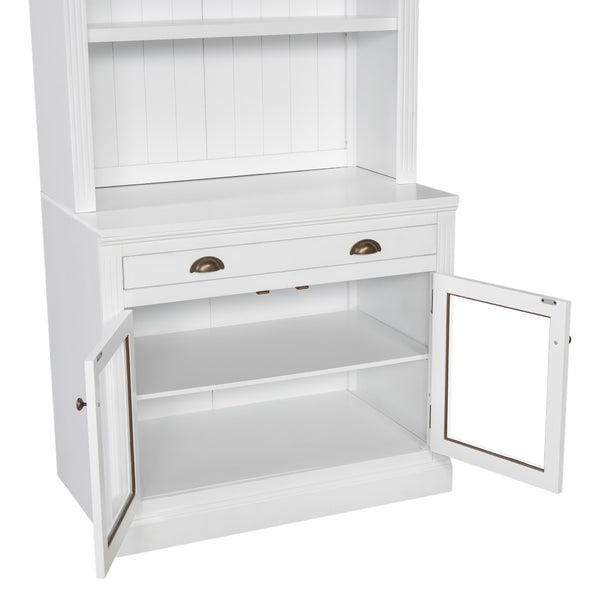 English Elm 83.4"tall Two-piece Bookcase Suite with Led Shelves Tempered Glass Doors Matte Black N751S059521K