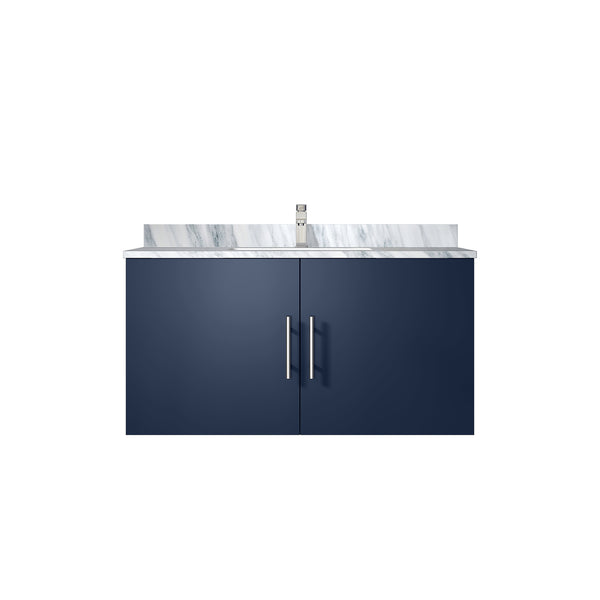 English Elm Navy Blue Bath Vanity With Carrara Marble Top, Chrome Faucet, Soft-Close Storage & Modern Style B2731P258615