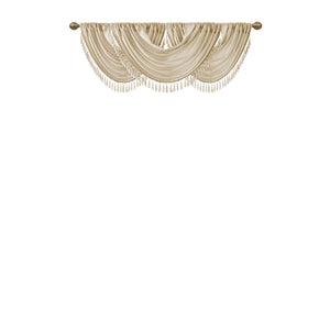 JLA Home Madison Park - Faux Elena Waterfall Valance in Champagne Faux Silk with Lined Draping & Tassel Trim, OEKO-TEX Certified MP41-4952