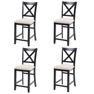 English Elm Dining Chairs Set of 4 Solid Rubberwood Counter Height with Padded Linen Seat W1998P336529