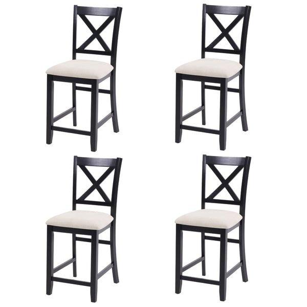 English Elm Dining Chairs Set of 4 Solid Rubberwood Counter Height with Padded Linen Seat W1998P336529