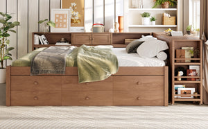 English Elm Twin Daybed Pine Frame with Trundle Desk Hutch Shelves and Storage for Kids Rooms Brown W1580S00462