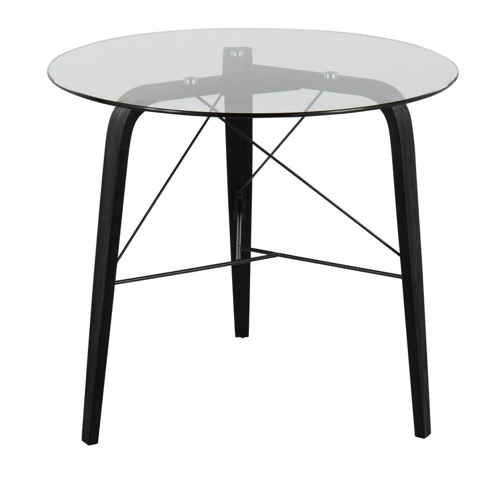 English Elm Trilogy Mid-Century Round Dinette Table - Black Bent Wood Tripod Base with Clear Tempered Glass Top B202P223354