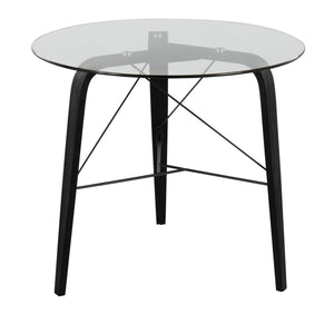 English Elm Trilogy Mid-Century Round Dinette Table - Black Bent Wood Tripod Base with Clear Tempered Glass Top B202P223354