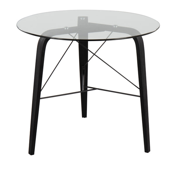 English Elm Trilogy Mid-Century Round Dinette Table - Black Bent Wood Tripod Base with Clear Tempered Glass Top B202P223354