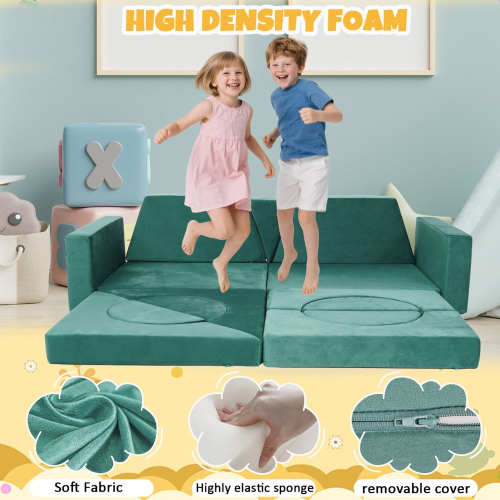 English Elm 15pcs Modular Toddler Play Couch Set Velvet Foam Fort Building Playroom Seating Green T5880P493417
