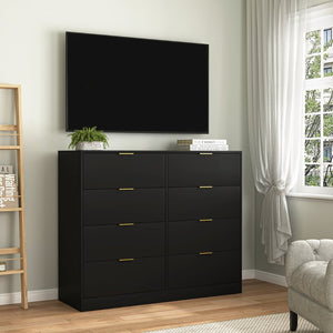 English Elm 8 Drawer Tall Chest Slim Particleboard Build Smooth Gliding Storage for Bedroom Closet Black W409S00027