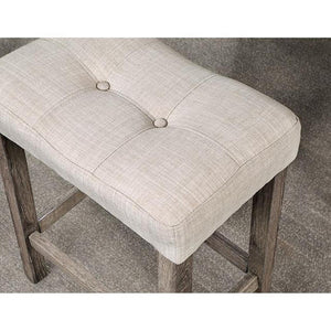 English Elm Transitional 5pc Counter Height Dining Set – Gray Farmhouse Table with 4 Beige Linen-Like Tufted Stools B011P230005