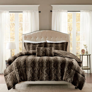 English Elm Full/Queen Luxurious Zuri Faux Fur Comforter Set with Hypoallergenic Fill, Reversible Faux Mink Elegance Dark Brown 23.62 L x 13.39 W x 13.39 H B03596923