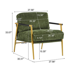 English Elm Christopher Knight Home® - 27.56" Modern Accent Chair with Plush Cushions, Sleek Metal Frame and Wooden Armrests for Cozy Rooms Gold,Green N767P215306E