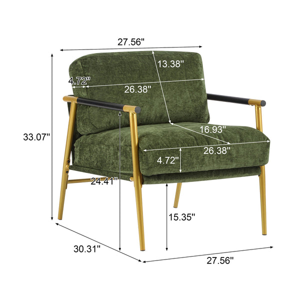 English Elm Christopher Knight Home® - 27.56" Modern Accent Chair with Plush Cushions, Sleek Metal Frame and Wooden Armrests for Cozy Rooms Gold,Green N767P215306E