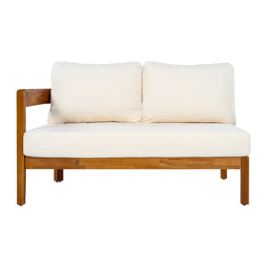 English Elm U_style Acacia Wood Outdoor L Shaped Corner Sofa Set with Arc Frame and Cushions White WY000481AAA