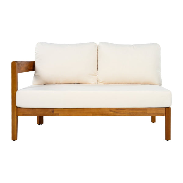 English Elm U_style Acacia Wood Outdoor L Shaped Corner Sofa Set with Arc Frame and Cushions White WY000481AAA