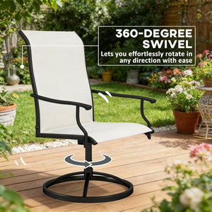 English Elm High Back Swivel Outdoor Patio Chairs with Breathable Mesh and Powder Coated Steel Frame Black,Cream T3971P444504