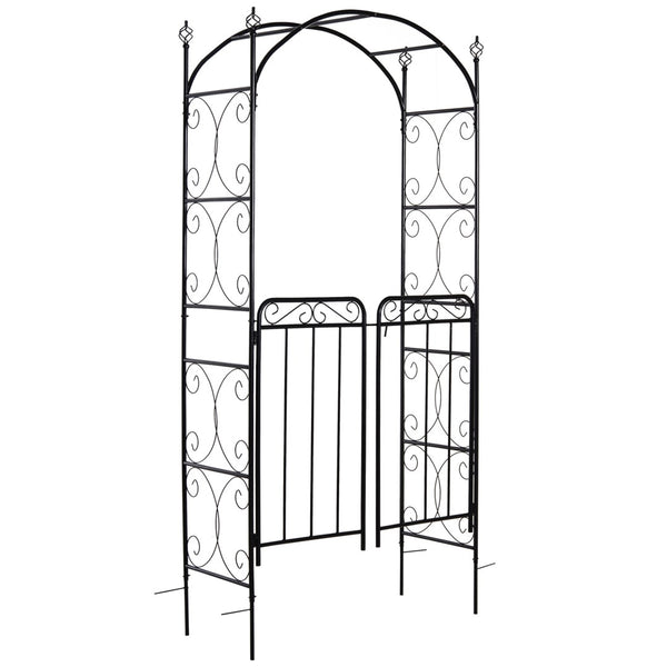 English Elm Outsunny 84" Metal Garden Arch Arbor With Gate - Elegant Trellis For Climbing Vines & Weddings W2225P174402-GIGA