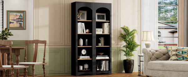 English Elm On-Trend Free Standing 5 Tier Bookshelves Set Of 2 - Rustic Two-Tone Storage Cabinet For Any Room N721P245734B