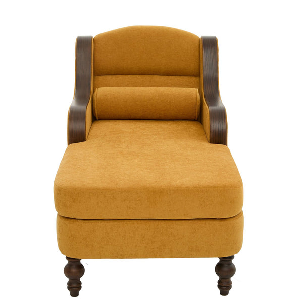 English Elm UNITED Oversized Chaise Lounge Sofa Bed with Solid Wood Arms, High-Resilience Foam, 800lb Capacity and Storage Pockets Mustard yellow W1568S00211