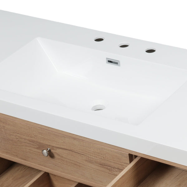 English Elm Christopher Knight Home® - 60" Modern Bathroom Vanity with Durable SMC Sink, Rattan Doors, Soft-Close Drawers, Pine Legs Antique Natural N817P296130N