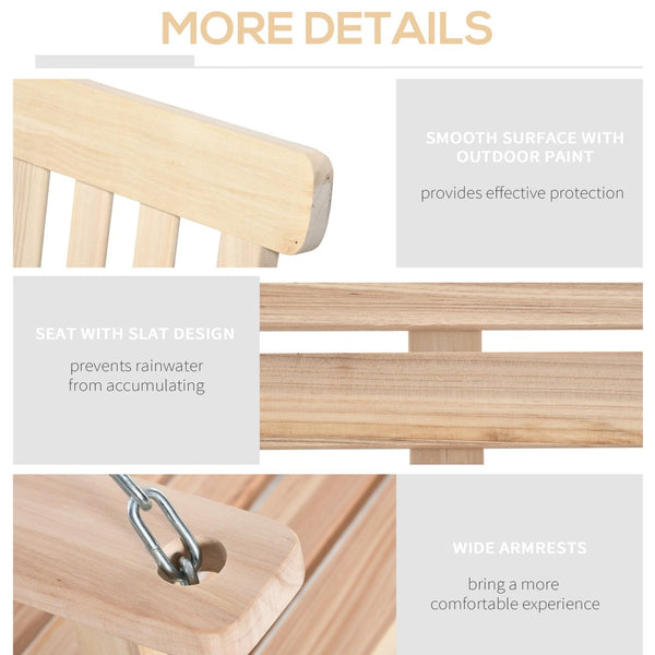 English Elm Outsunny 2-Seater Hanging Porch Swing Chair – Classic Natural Wood, 440Lbs Capacity, Adjustable Chains W2225P174127-GIGA