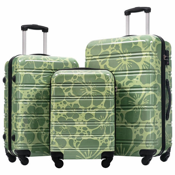 English Elm Hardshell Polycarbonate Luggage Set Three Piece Tsa Lock Spinner Travel Suitcases Green N732P306618F