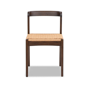 English Elm Jennifer Taylor Home - Capri Handcrafted Oak Dining Chair with Curved Back and Woven Natural Fiber Seat, Sculptural Elegance Dark Brown B2719P395562