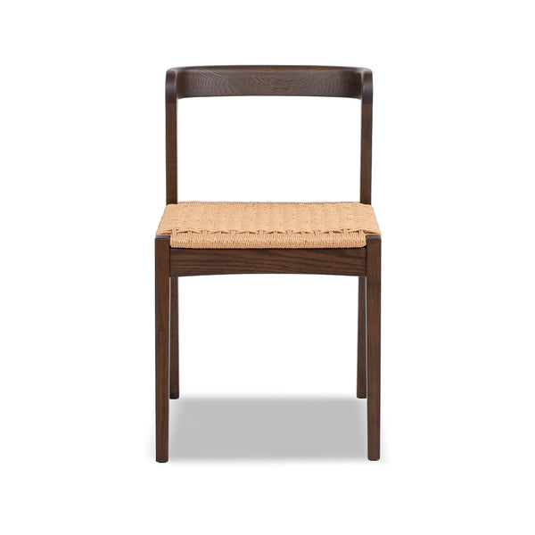 English Elm Jennifer Taylor Home - Capri Handcrafted Oak Dining Chair with Curved Back and Woven Natural Fiber Seat, Sculptural Elegance Dark Brown B2719P395562