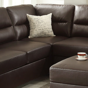English Elm New Contemporary 3-PCS Reversible Sectional Sofa Set Espresso Faux Leather Chaise Ottoman Pillows Trimmed Studs B011S01062